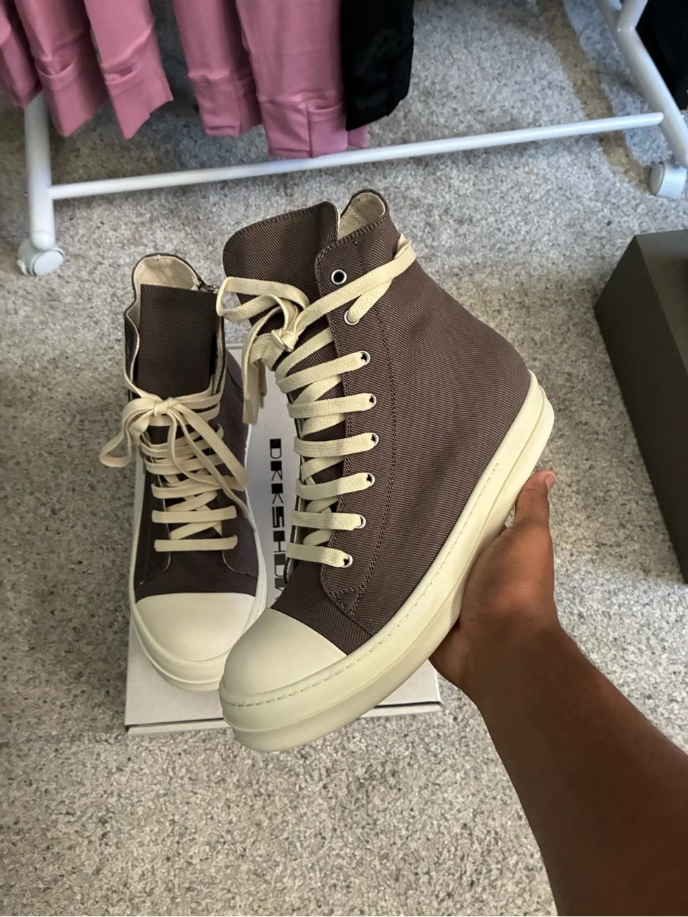 High-Top Canvas Sneakers in Brown and Cream - Men's Casual Shoes